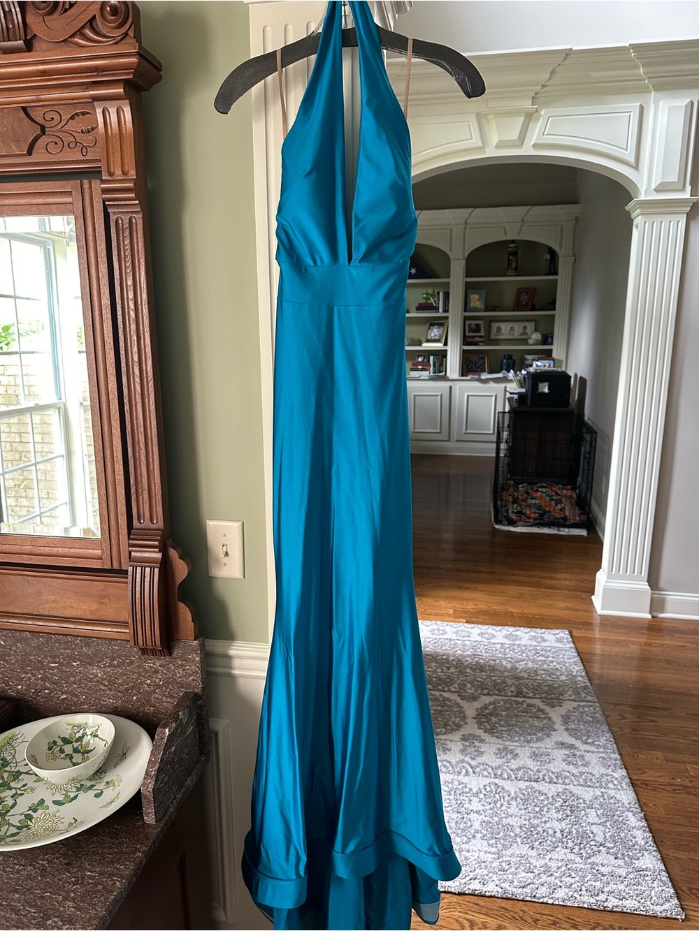 Teal Halter Satin Evening Gown